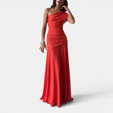 Vestido largo asimétrico fruncido para mujer para una noche elegante