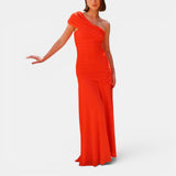 Vestido largo asimétrico fruncido para mujer para una noche elegante