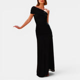 Vestido largo asimétrico fruncido para mujer para una noche elegante