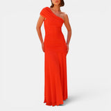 Vestido largo asimétrico fruncido para mujer para una noche elegante