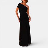 Vestido largo asimétrico fruncido para mujer para una noche elegante