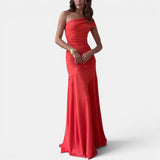 Vestido largo asimétrico fruncido para mujer para una noche elegante