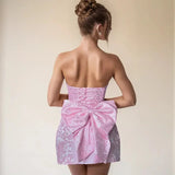 Vestido corto de mujer de jacquard sin tirantes y con espalda descubierta