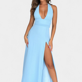Vestido Latisha con Cuello Halter y Alta Abertura