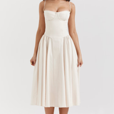 Vestido Midi Felicity con Corsé y Sin Mangas