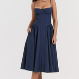 Vestido Midi Felicity con Corsé y Sin Mangas