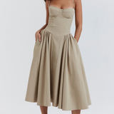 Vestido Midi Felicity con Corsé y Sin Mangas