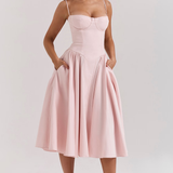Vestido Midi Felicity con Corsé y Sin Mangas