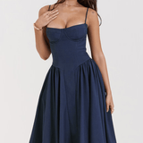 Vestido Midi Felicity con Corsé y Sin Mangas