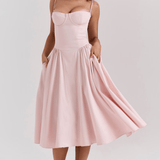 Vestido Midi Felicity con Corsé y Sin Mangas