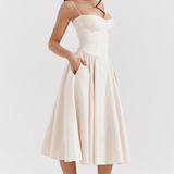 Vestido Midi Felicity con Corsé y Sin Mangas