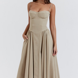 Vestido Midi Felicity con Corsé y Sin Mangas