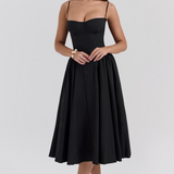 Vestido Midi Felicity con Corsé y Sin Mangas