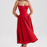Vestido Midi Felicity con Corsé y Sin Mangas