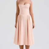 Vestido Midi Felicity con Corsé y Sin Mangas