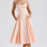Vestido Midi Felicity con Corsé y Sin Mangas