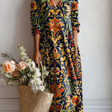 Esperanza | Vestido Midi Boho de Lino Estampado Mujer Escote V