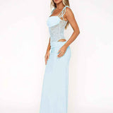 Sina – vestido maxi ajustado con tirantes de lazo y corsé de encaje transparente
