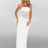 Sina – vestido maxi ajustado con tirantes de lazo y corsé de encaje transparente