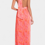 Vestido Maxi Plisado Prisca con Espalda Abierta y Cuello Halter