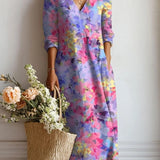 Esperanza | Vestido Midi Boho de Lino Estampado Mujer Escote V