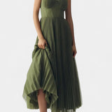 Vestido de Chifón Plisado Ottilie con Corsé Esculpido y Escote en Forma de Corazón