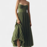 Vestido de Chifón Plisado Ottilie con Corsé Esculpido y Escote en Forma de Corazón
