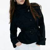 Trench-coat mujer con cuello alto y cinturón anudado