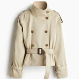Trench-coat mujer con cuello alto y cinturón anudado