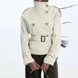 Trench-coat mujer con cuello alto y cinturón anudado