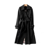 Abrigo largo estilo gabardina para mujer con cinturón y solapas