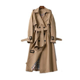 Abrigo largo estilo gabardina para mujer con cinturón y solapas