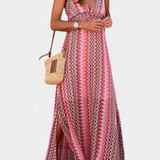 Vestido Largo Jeni Boho con Cuello Halter y Estampado Tribal