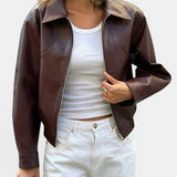 Chaqueta Mujer Burdeos Simil Cuero Estilo Vintage