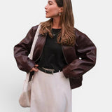 Chaqueta Mujer Burdeos Simil Cuero Estilo Vintage