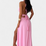 Vestido Latisha con Cuello Halter y Alta Abertura