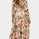Vestido Maxi Floral Keti con Mangas Largas y Delicados Volantes