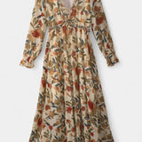 Vestido Maxi Floral Keti con Mangas Largas y Delicados Volantes