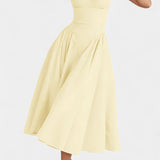 Vestido Midi Felicity con Corsé y Sin Mangas