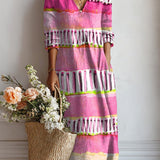 Esperanza | Vestido Midi Boho de Lino Estampado Mujer Escote V